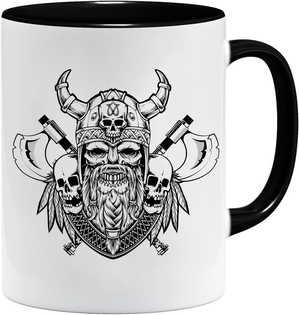 Jungle Mug Caneca Viking nórdica | Caneca de presente para homens idosos, pai, avô, caneca de café, design viking, design de caveira e martelo de Thors (VIKING022)
