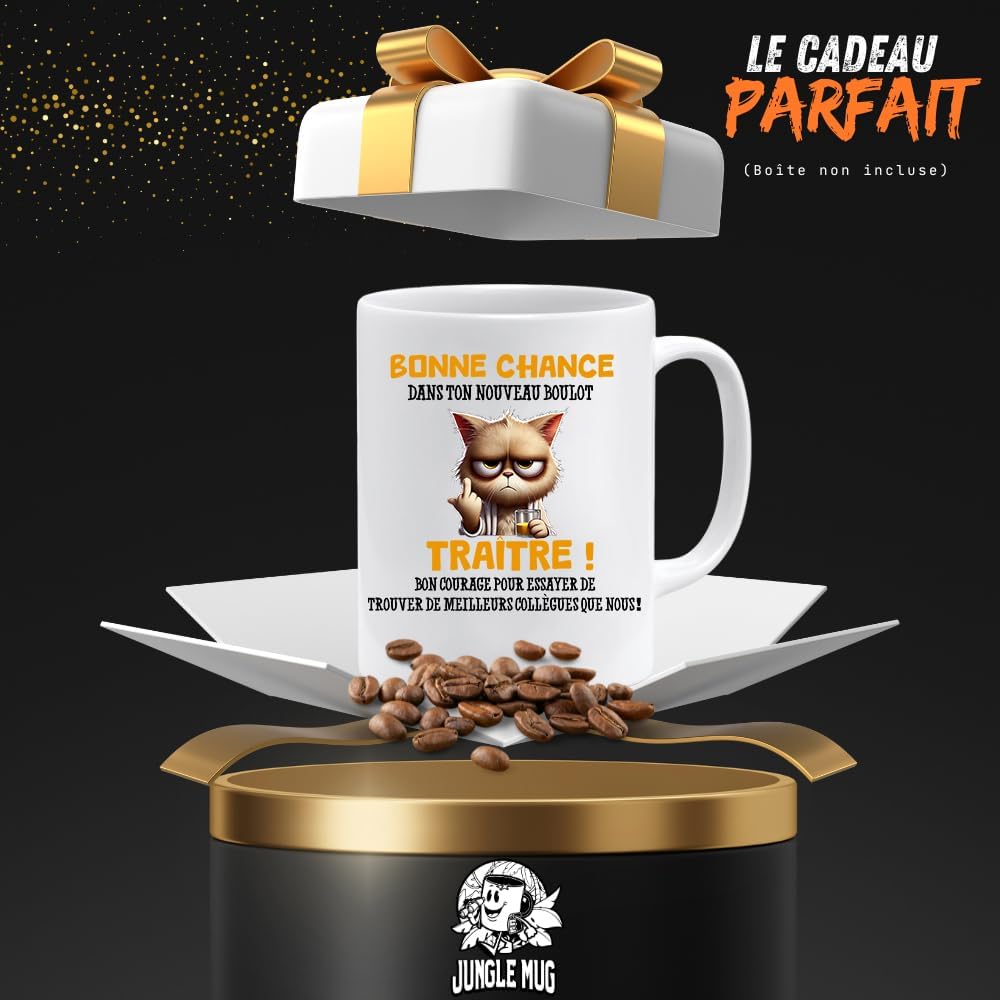 Jungle Mug Caneca do colega | presente divertido de início para colega | Boa sorte traidor! Caneca de humor preta | Caneca de presente para escritório, compatível com máquina de lavar louça e