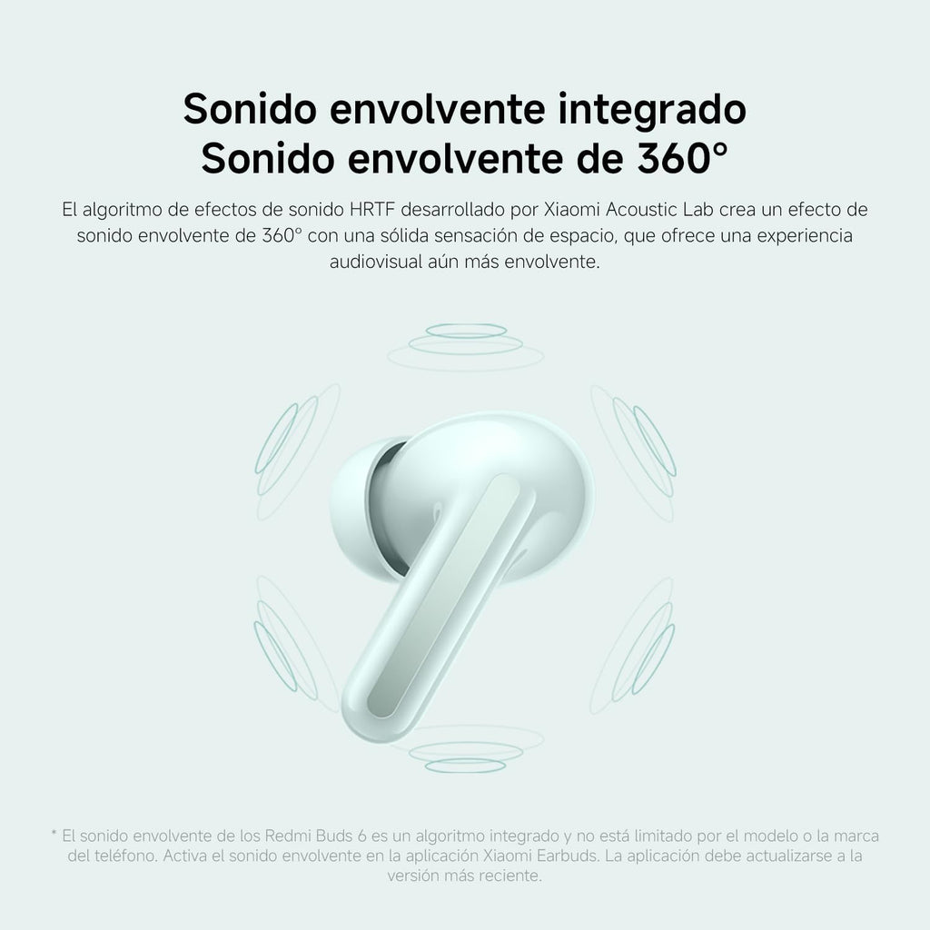 XIAOMI Redmi Buds 6 - Auriculares inalámbrico, cancelación de Ruido, Ligero, 10 Horas de autonomía y 42 Horas con el Estuche de Carga, Bluetooth, Verde (Versión ES)