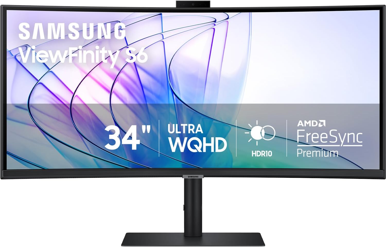 Samsung 34-Inch ViewFinity S65VC Series Ultra-WQHD Curved Computer Monitor, 100Hz, AMD FreeSync, HDR10, USB-C, Built-in Speaker, Camera, KVM Switch, Eye Care, Eco-Packaging, LS34C650VANXGO, Black