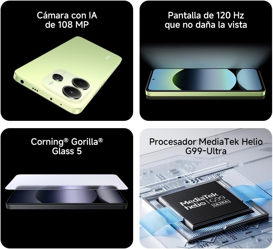 XIAOMI Redmi Note 14 - Smartphone de 8+128GB, Pantalla de 6.67" AMOLED FHD+ 120Hz, MediaTek Helio G99-Ultra, cámara de 108MP, TurboCharge 33W, 5500 mAh, Cargador no Incluido, Azul (Versión ES)