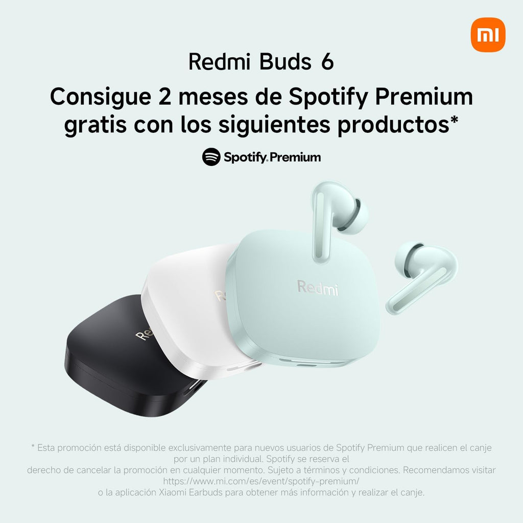 XIAOMI Redmi Buds 6 - Auriculares inalámbrico, cancelación de Ruido, Ligero, 10 Horas de autonomía y 42 Horas con el Estuche de Carga, Bluetooth, Verde (Versión ES)