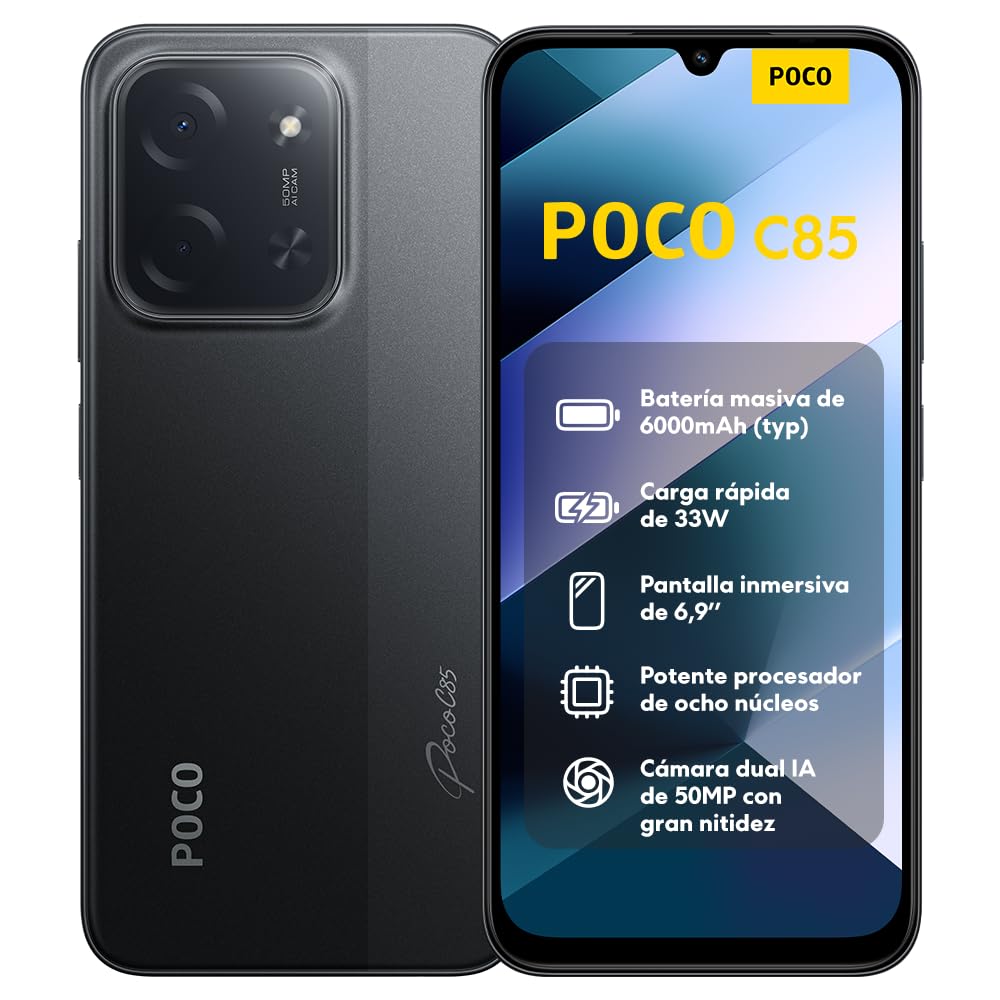 XIAOMI POCO C85 - Smartphone de 8+256GB, Cámara Dual de 50MP con AI, Pantalla inmersiva de 6,9”, Potente procesador Octa-Core, Carga rápida de 33W, 6000mAh, Cargador no Incluido, Verde (Versión ES)