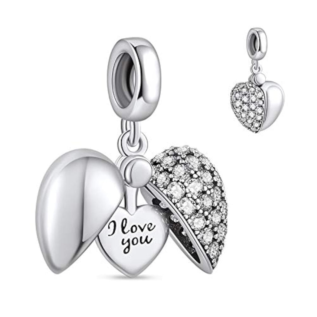 NINGAN Colgante Charms de plata esterlina 925 "I Love You colgante en forma de corazón de zircon brillante adecuado para pulseras de mujer collar regalo de San Valentín