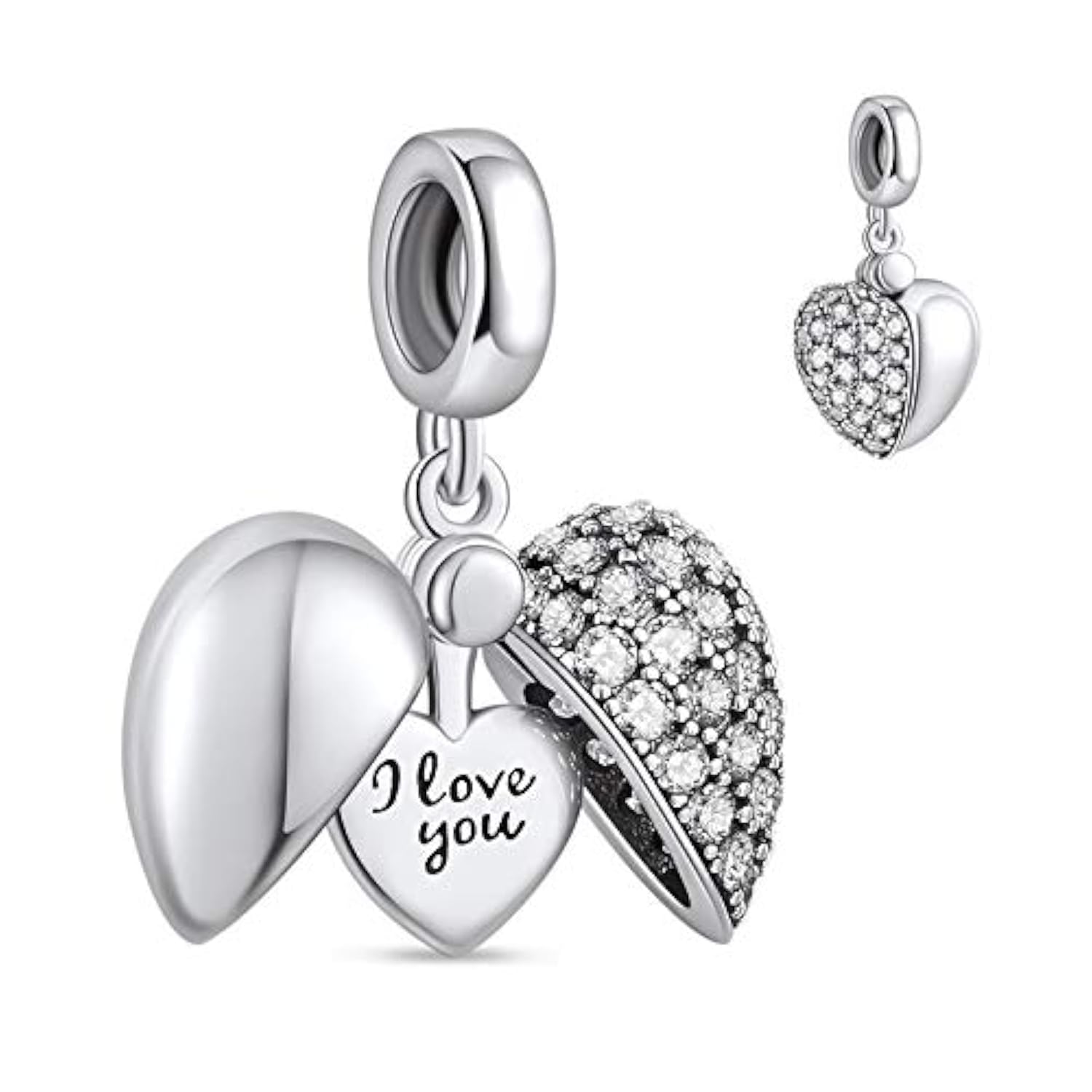 NINGAN Colgante Charms de plata esterlina 925 "I Love You colgante en forma de corazón de zircon brillante adecuado para pulseras de mujer collar regalo de San Valentín