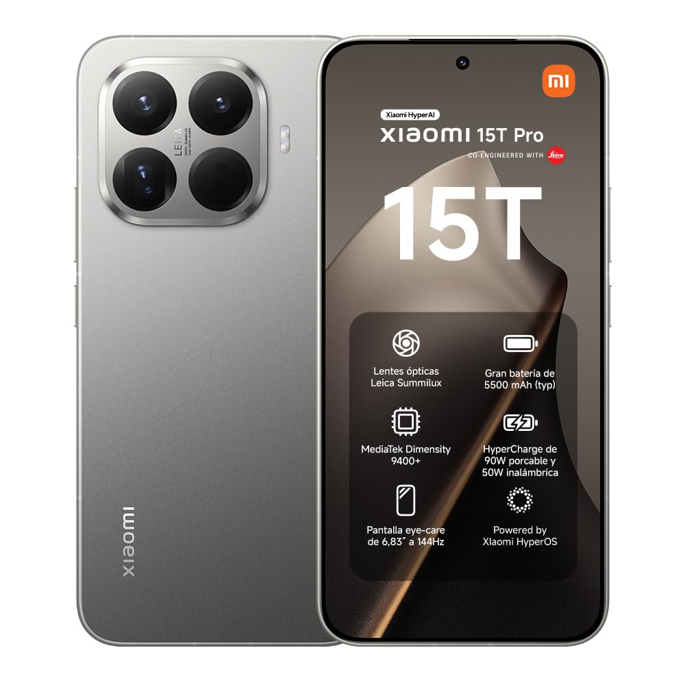 XIAOMI 15T Pro - Smartphone de 12+1024GB, Lente óptica Leica Summilux, MediaTek Dimensity 9400+, Pantalla Eye Care de 6,83" 144 Hz, HyperCharge de 90W, Cargador no Incluido, Mocha Gold (Versión ES)