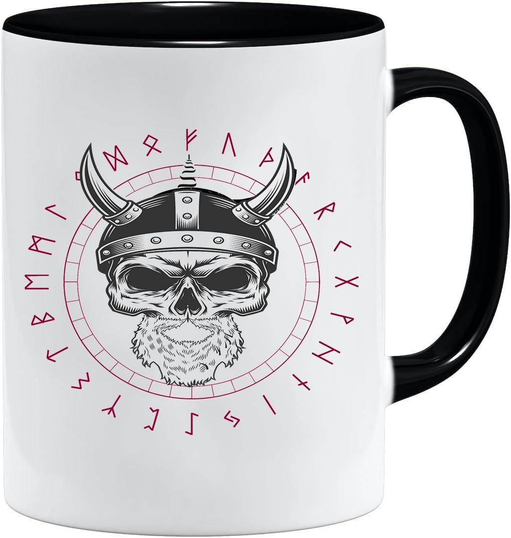Jungle Mug Caneca Viking nórdica | Caneca de presente para homens idosos, pai, avô, caneca de café, design viking, design de caveira e martelo de Thors (VIKING022)