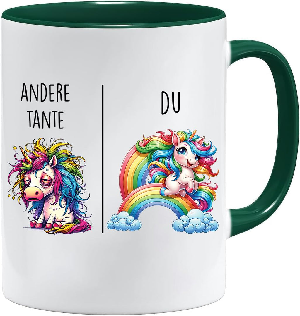 Jungle Mug Caneca com texto em alemão Andere Tía vs Du | Tia Geschenk für Frauen casamento Hochzeit | Geschenkidee Frau Geburtstag Weihnachten Patentante Familie Kaffee-Becher (Weiß-)