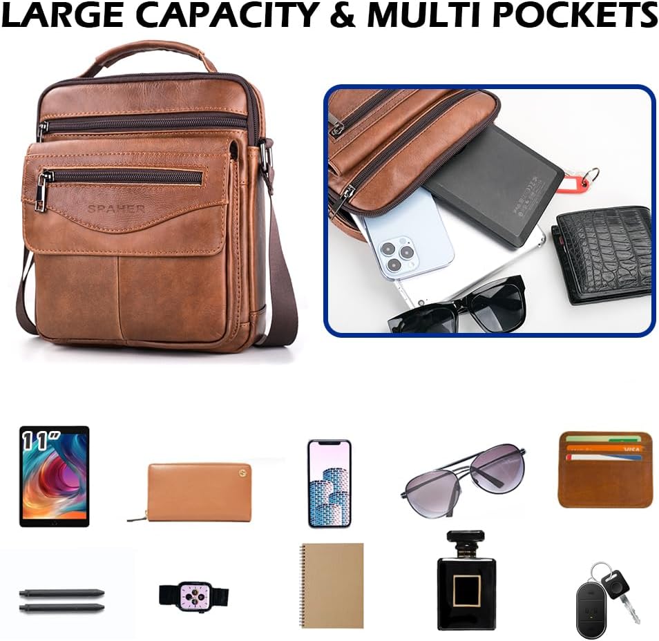 SPAHER Bolsa de ombro homem pele grande mala cavalheiro bolsa de ombro couro homem malas homem tiracolo pele mala homem de couro carteiras para homens malas de homem mala de ombro Man Bag, A291,