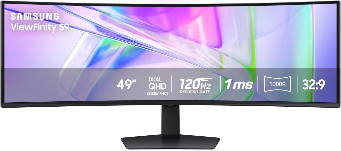 Samsung 49” Business Curved Ultrawide Dual QHD Computer Monitor, USB-C, DisplayPort, HDMI, 120Hz, VESA DisplayHDR 400, Built-in Speakers, Height Adjustable Stand, Eye Care, LS49C954UANXZA, 2024