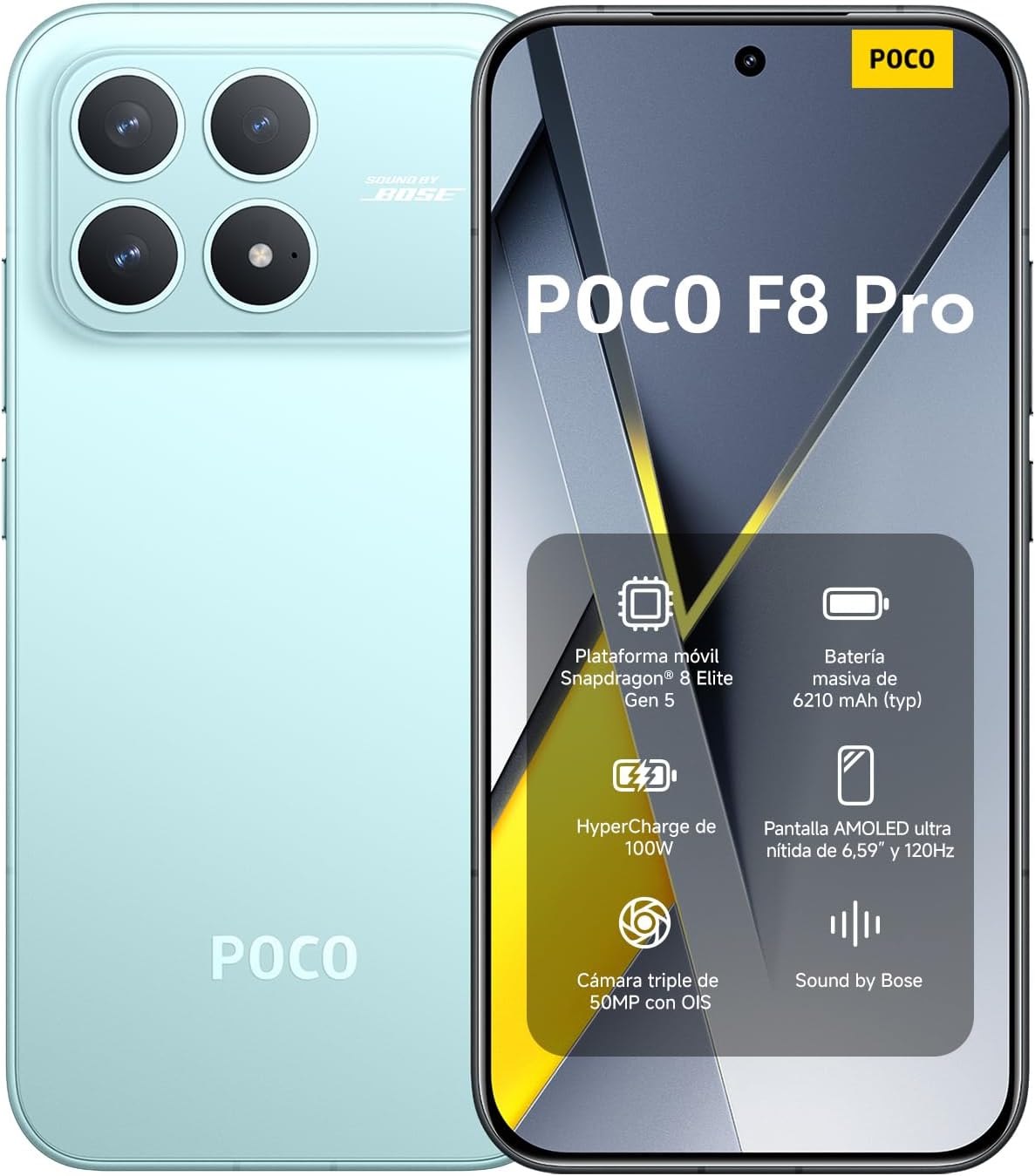 XIAOMI POCO F8 Pro - Smartphone de 12+256GB, Triple cámara de 50MP con OIS, Pantalla AMOLED de 6,59” 120Hz, Snapdragon 8 Elite, Hypercharge 100W, Cargador no Incluido, Azul (Versión ES)
