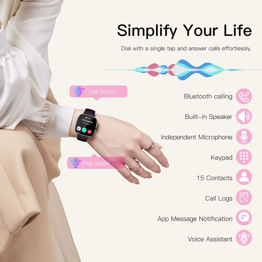 Women's Smart Watch with Call, Small Round 1.7 Inch AMOLED Smartwatch with Menstrual Cycle Monitoring, 100+ Sports Modes Bracelet Activity (Grey)