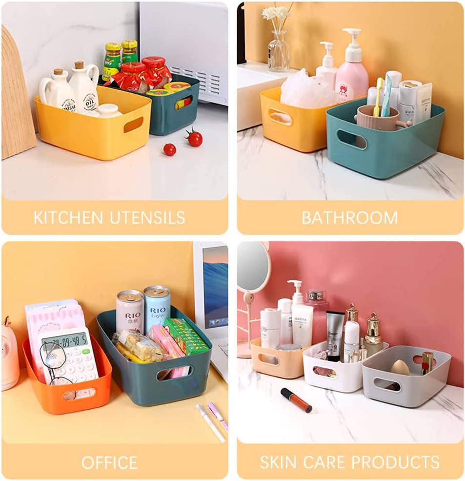 Cestas multiusos de 3 piezas, cajas organizadoras de plástico con asas, cajas apilables con asas (blancas) 