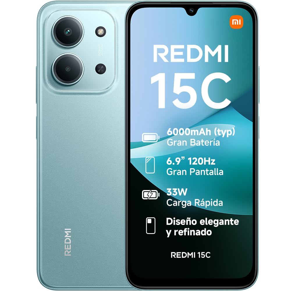 XIAOMI Redmi 15C - Smartphone de 4+128GB, Cámara Dual con IA de 50 MP, Pantalla inmersiva de 6,9" 120 Hz, Potente procesador octacore, Carga rápida de 33W, Cargador no Incluido, Negro (Versión ES)