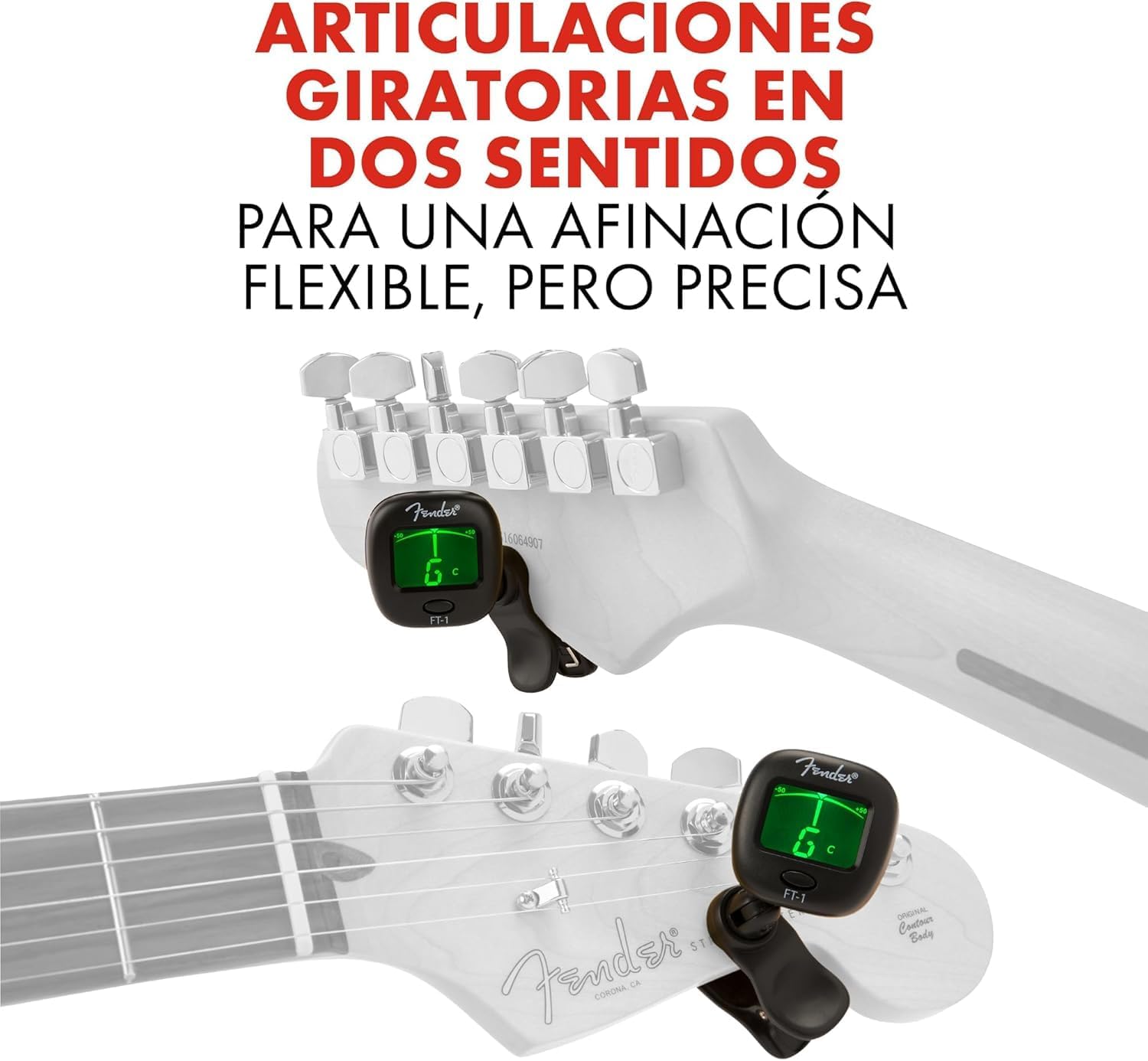 Fender FT-1 Pro Afinador de Pinza Gen 1, Para Guitarras Eléctricas, Acústicas y Bajo, Negro