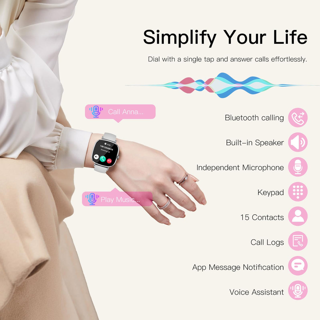 Women's Smart Watch with Call, Small Round 1.7 Inch AMOLED Smartwatch with Menstrual Cycle Monitoring, 100+ Sports Modes Bracelet Activity (Grey)