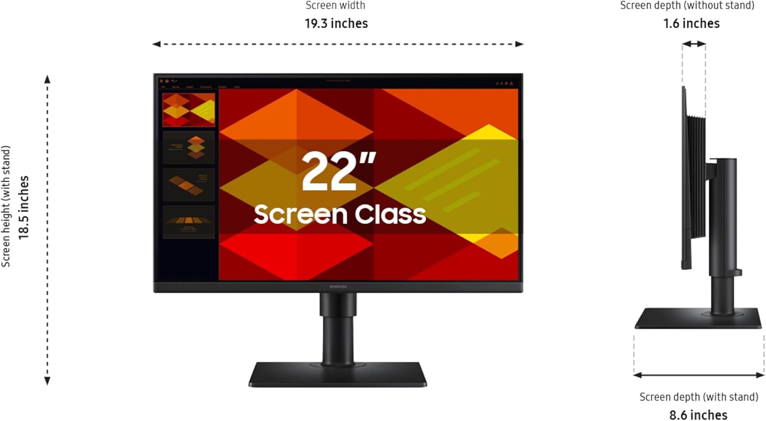 Samsung 22” (S40GD) Borderless Business Monitor with IPS Panel, 100Hz Refresh Rate, Eye Saver Mode, Ergonomic Design, Game Picture Mode, LS22D402GANXGO