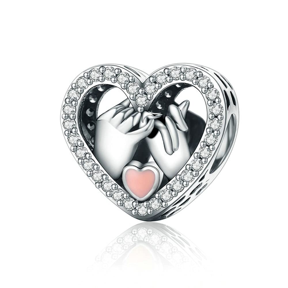 NINGAN Colgante Charms de plata esterlina 925 "I Love You colgante en forma de corazón de zircon brillante adecuado para pulseras de mujer collar regalo de San Valentín