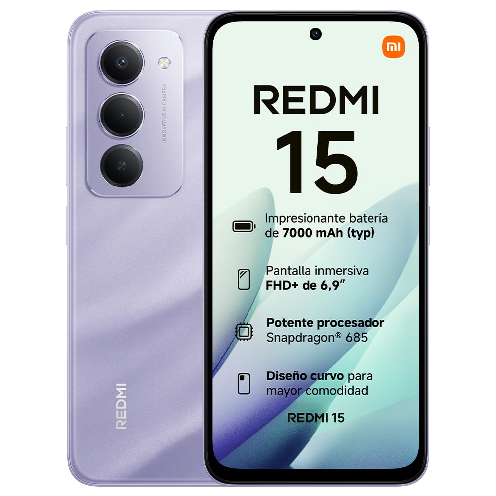 XIAOMI REDMI 15 - Smartphone de 8+256GB, Cámara Dual de 50MP con AI, Pantalla inmersiva de 6,9” FHD+, Snapdragon 685, Carga rápida de 33W, Cargador no Incluido, Gris (Versión ES)