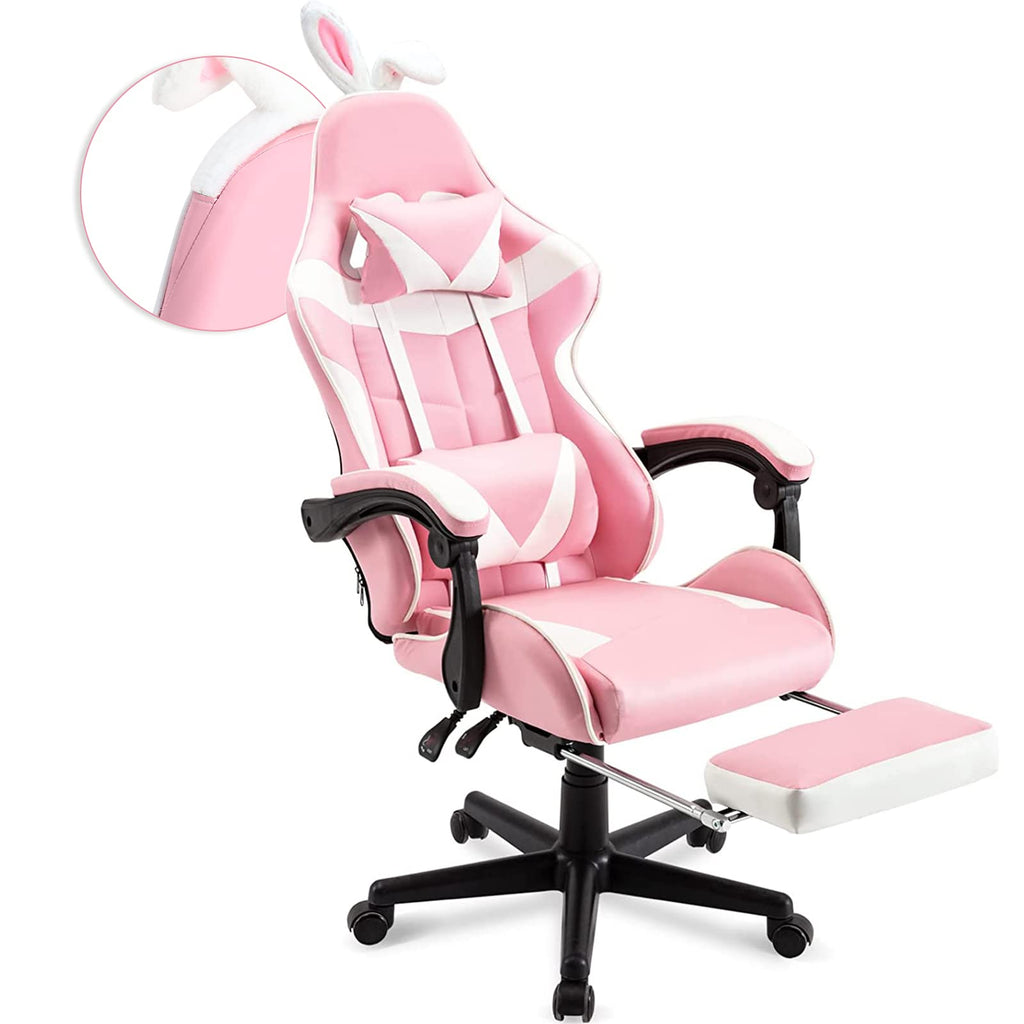 Silla gamer Soontrans con masajeador, reposapiés y reposacabezas, ergonómica, cojín de masaje lumbar, transmisión en vivo de YouTube y PlayStation (azul) 
