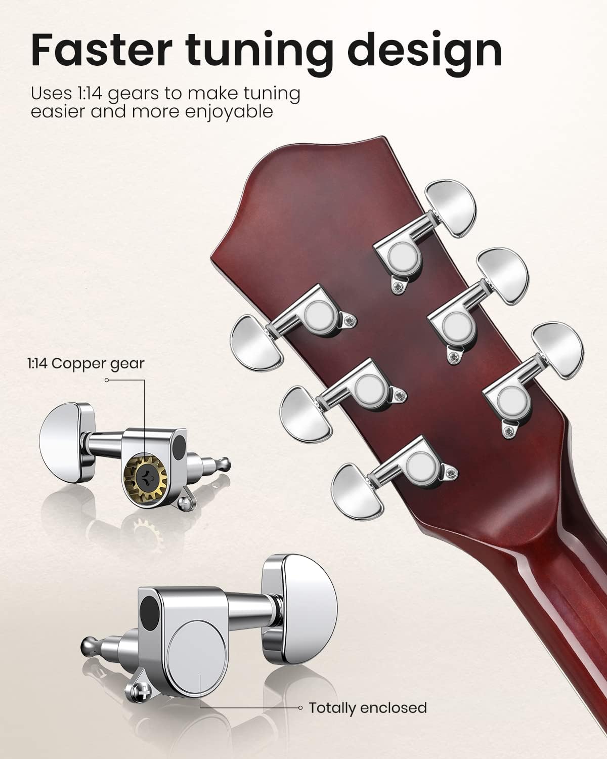 Moukey Acoustic Guitar Full Size Kits for Beginners Adults 4/4 de 41" Guitar Bundles com Chord Poster, Gig Bag, Tuner, Steel Strings, Strap, natural