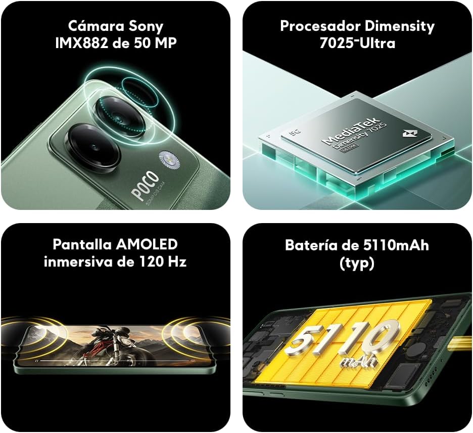 XIAOMI POCO M7 Pro 5G - Smartphone de 12+512GB, Cámara de 50 MP Sony con OIS, Pantalla AMOLED de 6,67" 120 Hz, Carga Turbo de 45W, Cargador no Incluido, Plata (Versión ES)