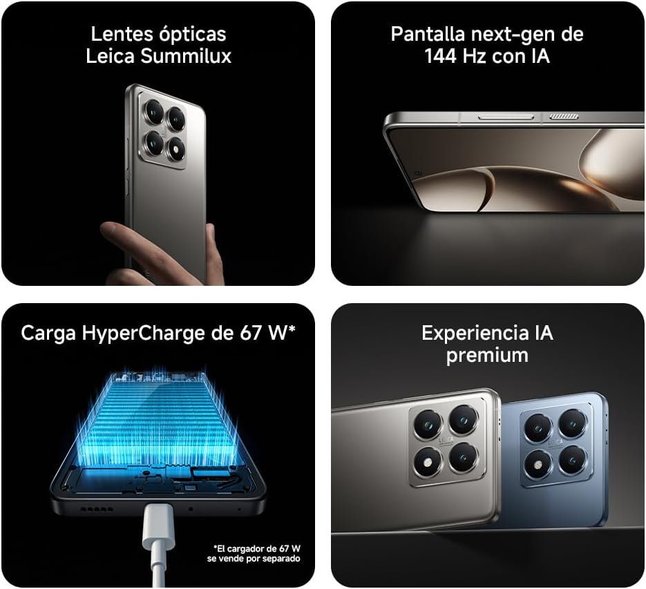 XIAOMI 14T – Smartphone de 12+256GB, Lentes Leica Summilux, MediaTek Dimensity 8300 Ultra, Pantalla AMOLED de 6,67'' 144Hz, HyperCharge 67W, Azul Titanio (Versión ES)