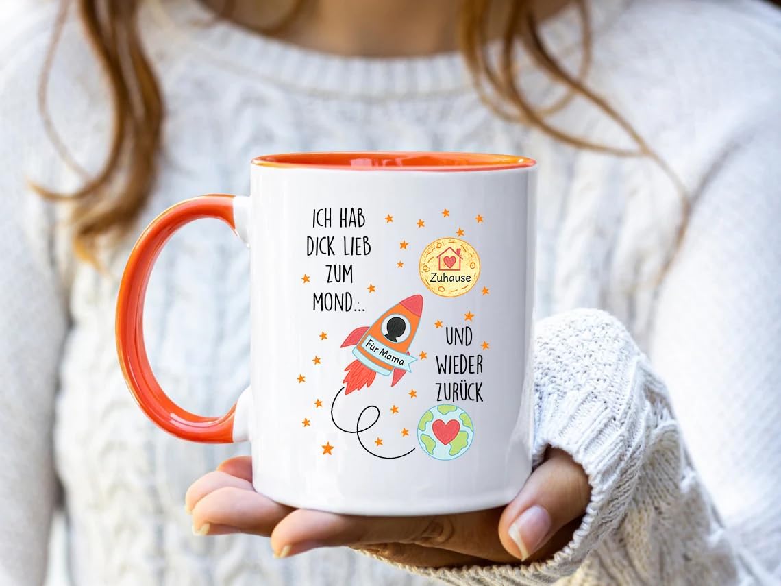 Jungle Mug Caneca com texto em alemão Ich hab dich lieb zum Moon und zurück Tasse | Geschenk für Mama von Kindern | Liebe Raketen-Tasse zum Muttertag | Muttertagsgeschenke