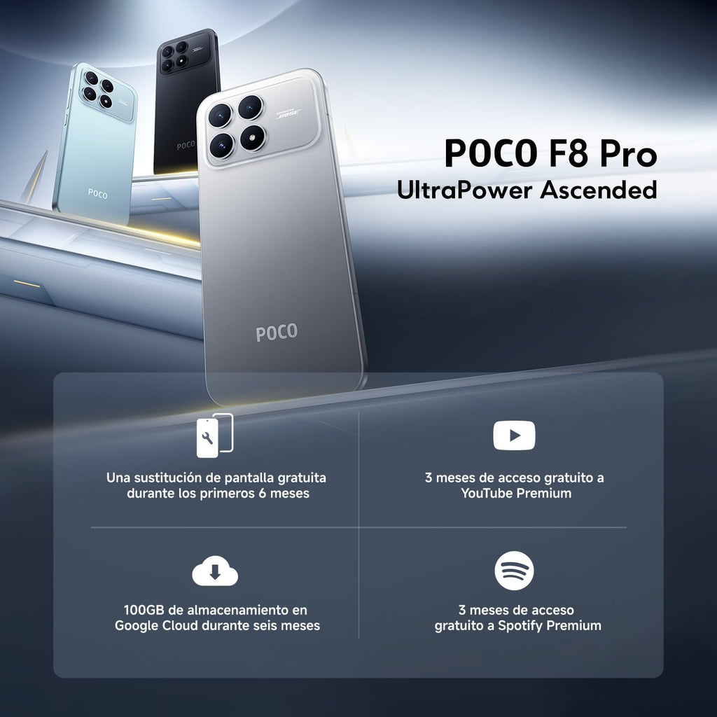 XIAOMI POCO F8 Pro - Smartphone de 12+256GB, Triple cámara de 50MP con OIS, Pantalla AMOLED de 6,59” 120Hz, Snapdragon 8 Elite, Hypercharge 100W, Cargador no Incluido, Azul (Versión ES)