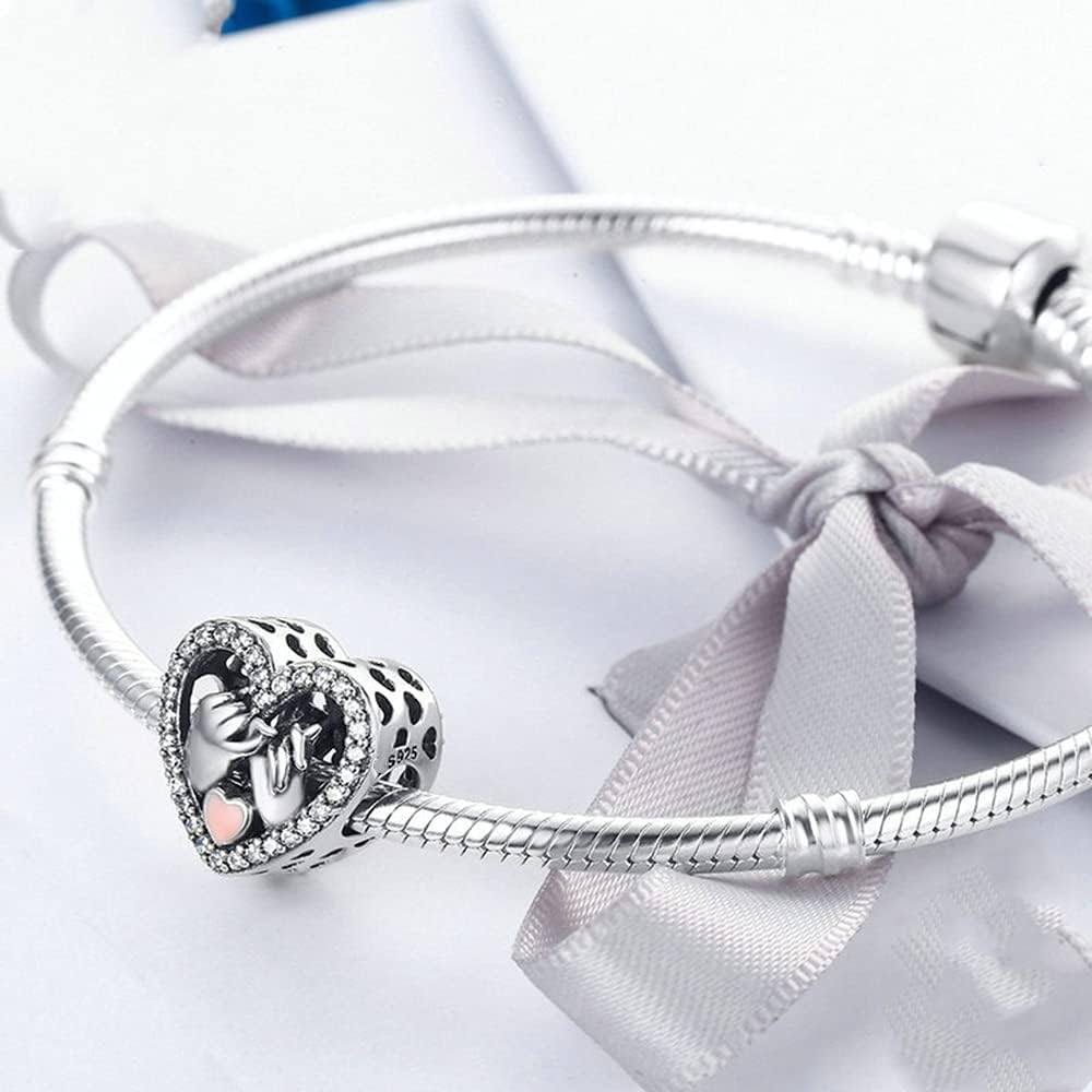 NINGAN Colgante Charms de plata esterlina 925 "I Love You colgante en forma de corazón de zircon brillante adecuado para pulseras de mujer collar regalo de San Valentín