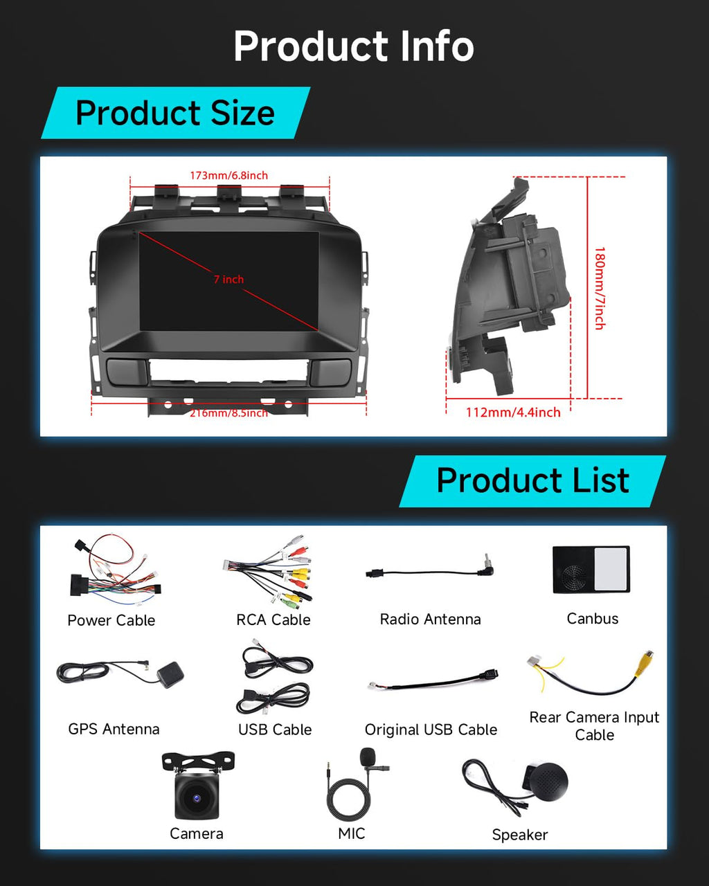 2G+64G Carplay Android Car Radio for Opel Astra J/Buick Excelle GT XT 2010-2014 7 Inch Car Radio 2 Din with Android Auto GPS Navi WiFi Mirror Link Bluetooth FM/RDS EQ/USB/SWC Rear Camera