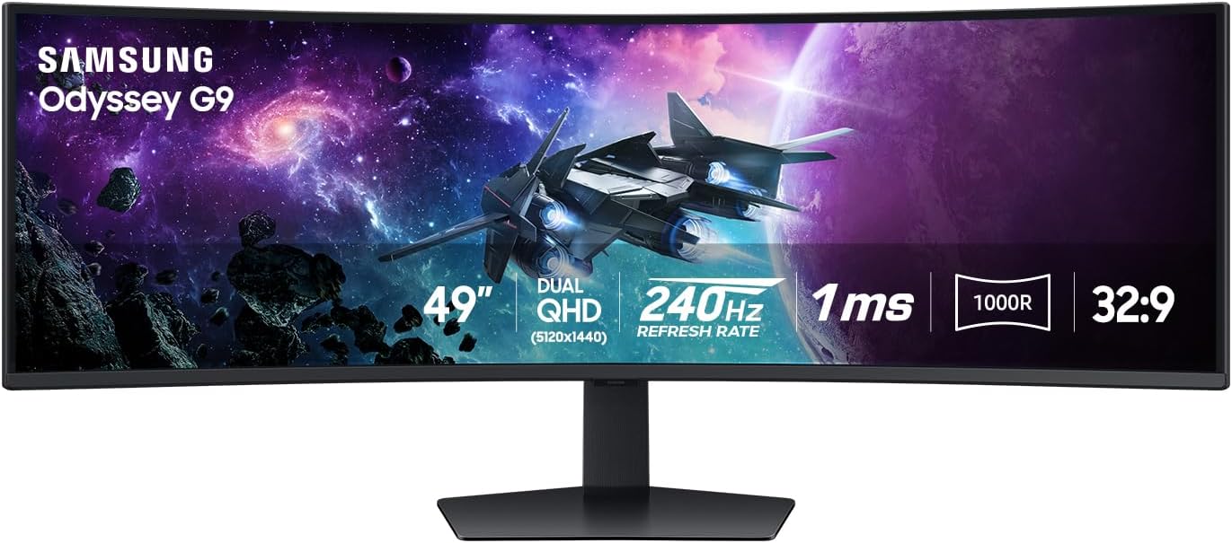 SAMSUNG 49" Odyssey G9 (G95C) Series DQHD 1000R Curved Gaming Monitor, 240Hz, 1ms(GtG), DisplayHDR 1000, AMD FreeSync Premium Pro, Eye Saver Mode, Auto Source Switch+, LS49CG950ENXZA, 2024