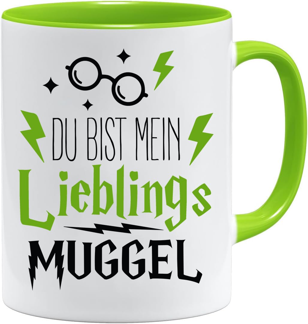 Jungle Mug Caneca de presente divertida com frase | Du bist mein lieblings Mugggel | ideia de presente | ideia de presente para amigo (Teddy, caneca e conjunto de porta-copos (amarelo))