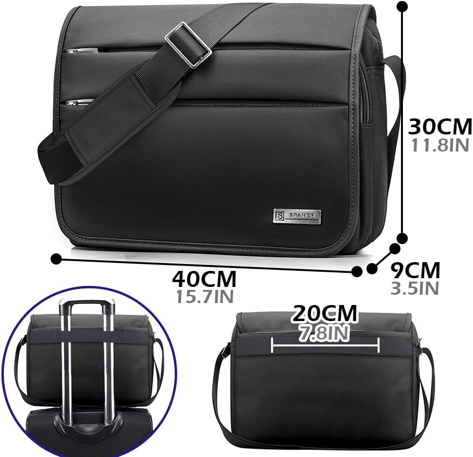 SPAHER Bolsa mensageiro homem mala de ombro homem mala tiracolo maletin homem 14 polegadas porta portátil homem mala de ombro de trabalho escritório de negócios impermeável presente para homem preto