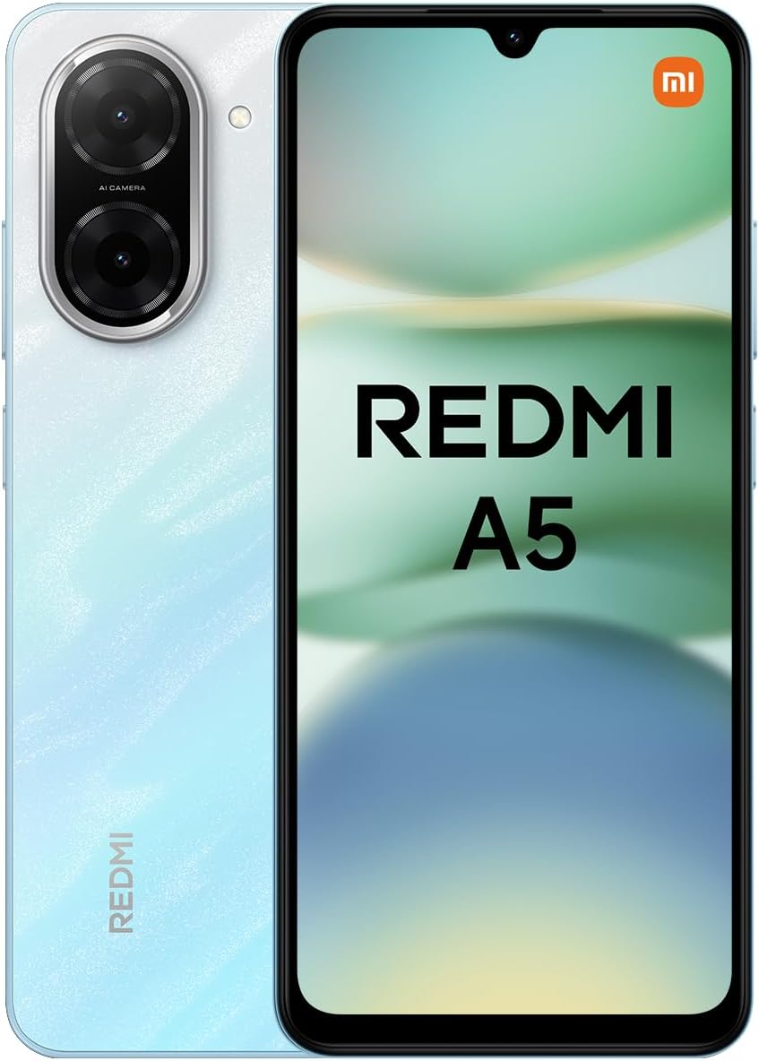 XIAOMI Redmi A5 - Smartphone de 4+128GB, Pantalla inmersiva de 6,88" 120 Hz, Potente procesador Octa Core, Cámara Dual AI de 32 MP, 5200 mAh, Cargador no Incluido, Azul (Versión ES)