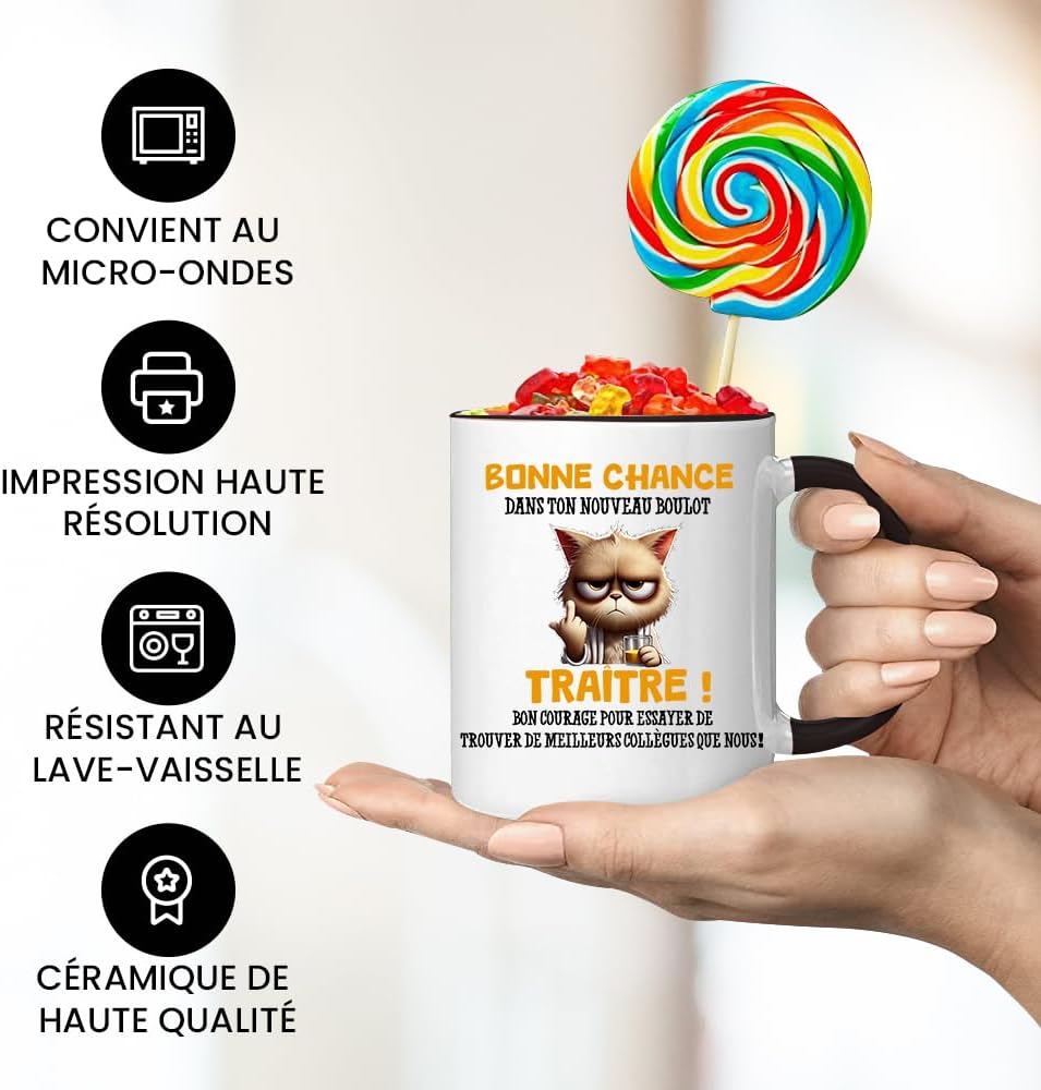 Jungle Mug Caneca do colega | presente divertido de início para colega | Boa sorte traidor! Caneca de humor preto | Caneca de presente para escritório, compatível com máquina de lavar louça e