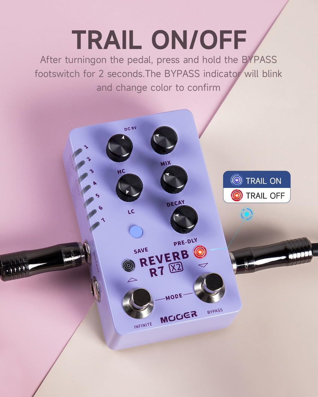 MOOER R7 X2 Stereo Multi Reverb Pedal from Classic Reverb to Modern Ambient, 14 different Reverb types with High Cut, Low Cut, Mix Parameter Knobs and Infinite and Trail-on functions