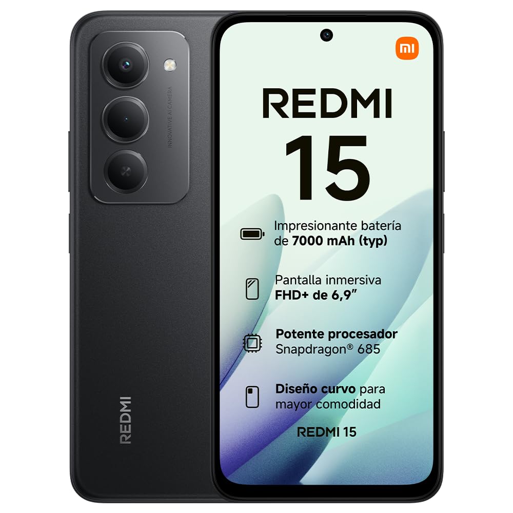 XIAOMI REDMI 15 - Smartphone de 8+256GB, Cámara Dual de 50MP con AI, Pantalla inmersiva de 6,9” FHD+, Snapdragon 685, Carga rápida de 33W, Cargador no Incluido, Gris (Versión ES)