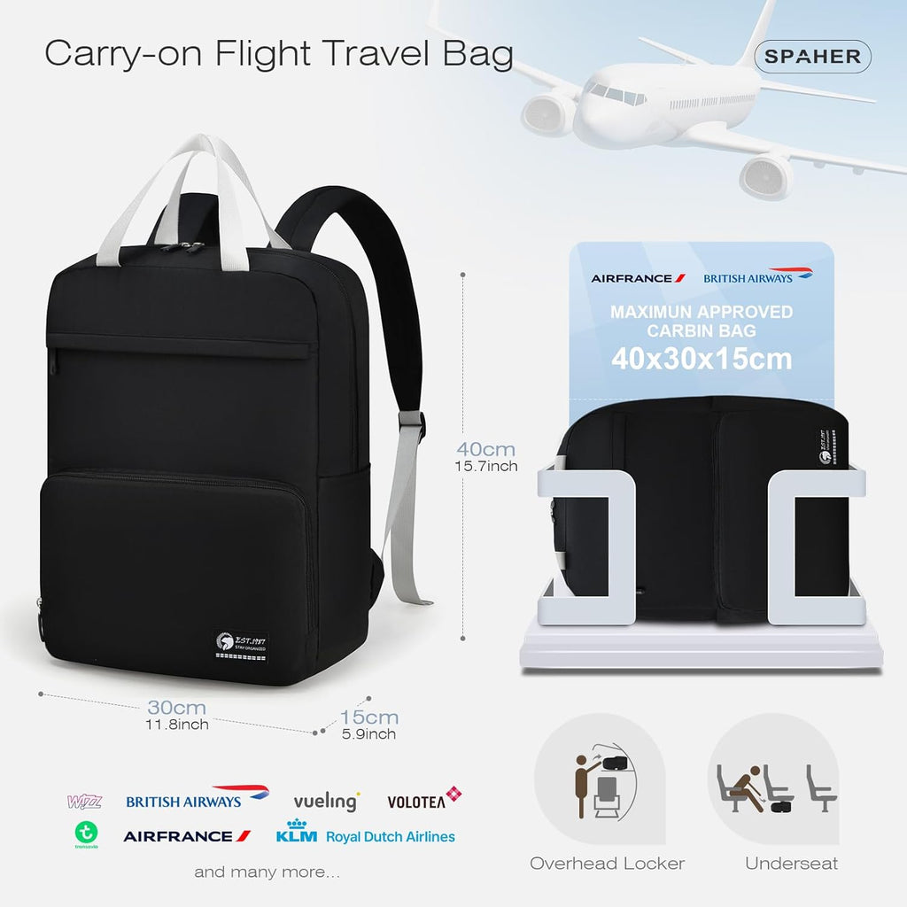 SPAHER Mochila dobrável viagem cabine avion 40 x 30 x 15 British Airways Air Europa Iberia bagagem de mão 20 l mochila escolar pequena casual homem mulher para portátil 14 polegadas Travel Backpack