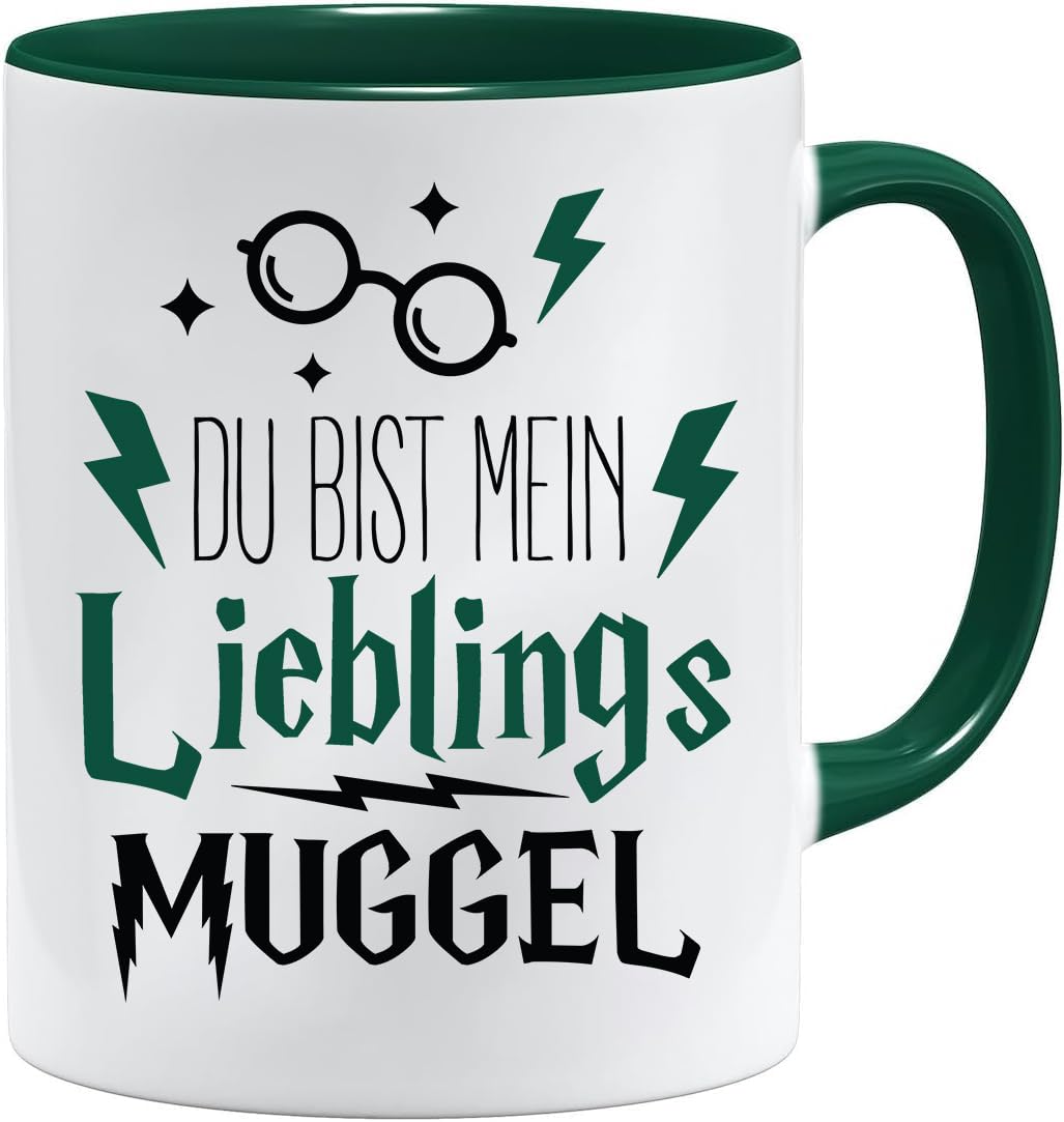 Jungle Mug Caneca de presente divertida com frase | Du bist mein lieblings Mugggel | ideia de presente | ideia de presente para amigo (Teddy, caneca e conjunto de porta-copos (amarelo))