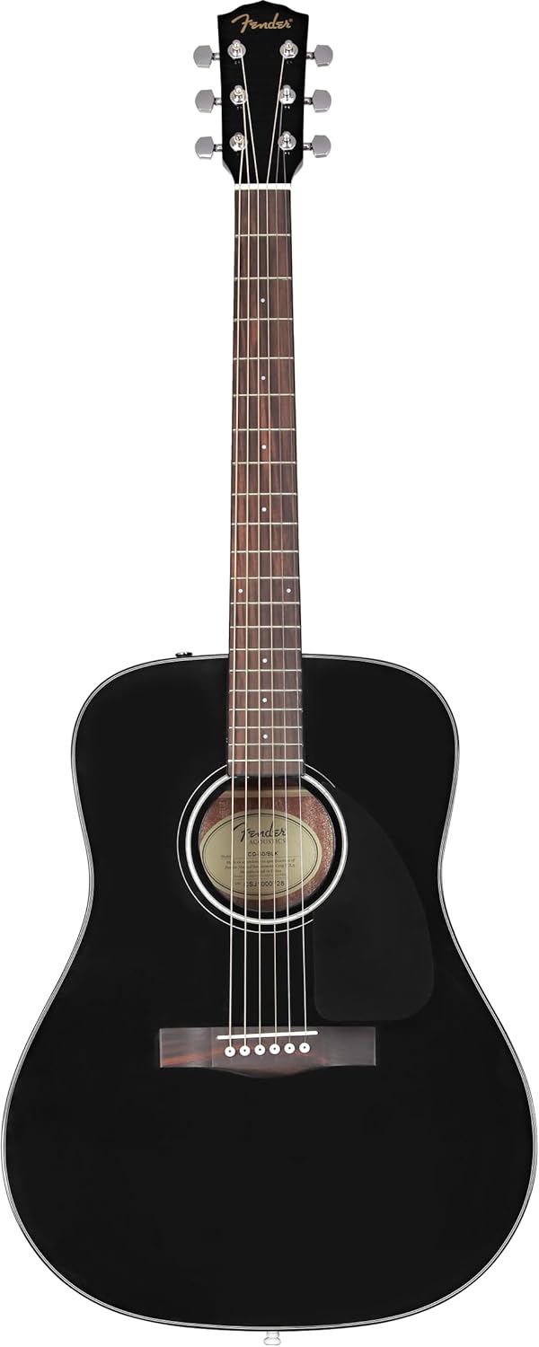 Fender CD-60 Dreadnought V3 DS Guitarra Acústica, Diapasón de Nogal, Negro, Incluye cursos virtuales gratuitos en Fender Play
