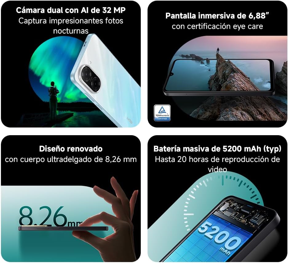 XIAOMI Redmi A5 - Smartphone de 4+128GB, Pantalla inmersiva de 6,88" 120 Hz, Potente procesador Octa Core, Cámara Dual AI de 32 MP, 5200 mAh, Cargador no Incluido, Azul (Versión ES)