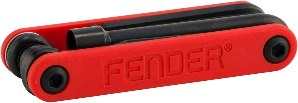 Fender Guitar,Bass Multi-Tool, 14-in-1 Maintenance Tool with Hex Wrenches, Screwdrivers, Truss Rod Socket, Durable Chrome Vanadium, Compact Design, Red