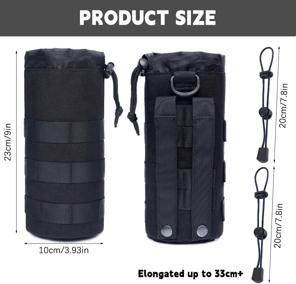 Water Bottle Case, Water Bottle Holder, 2 Pieces Water Bottle Holder Tactical Bag for Hiking Camping Travel Sports (Black)