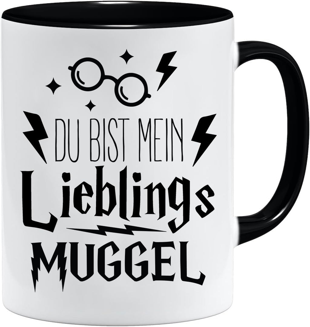 Jungle Mug Caneca de presente divertida com frase | Du bist mein lieblings Mugggel | ideia de presente | ideia de presente para amigo (Teddy, caneca e conjunto de porta-copos (amarelo))