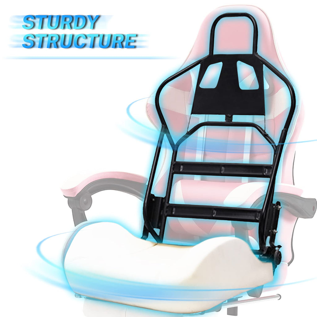 Silla gamer Soontrans con masajeador, reposapiés y reposacabezas, ergonómica, cojín de masaje lumbar, transmisión en vivo de YouTube y PlayStation (azul) 