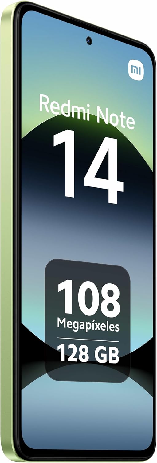 XIAOMI Redmi Note 14 - Smartphone de 6+128GB, Pantalla de 6.67" AMOLED FHD+ 120Hz, MediaTek Helio G99-Ultra, cámara de 108MP, TurboCharge 33W, 5500 mAh, Cargador no Incluido, Verde (Versión ES)