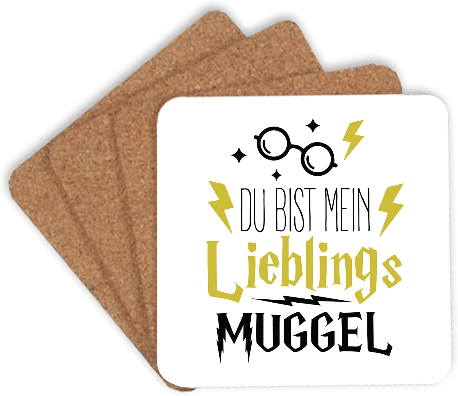 Jungle Mug Caneca de presente divertida com frase | Du bist mein lieblings Mugggel | ideia de presente | ideia de presente para amigo (Teddy, caneca e conjunto de porta-copos (amarelo))