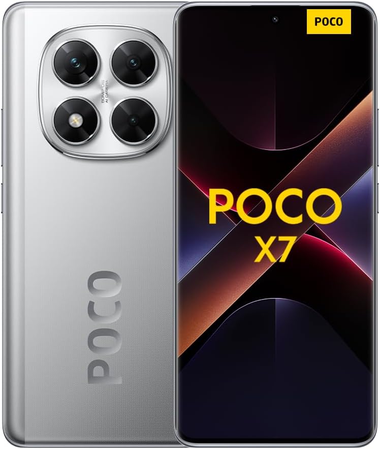 XIAOMI POCO X7 - Smartphone de 12+512GB, Pantalla CrystalRes 1.5K AMOLED Curva, MediaTek Dimensity 7300-Ultra, Cámara de 50 MP, Carga Turbo de 45W, Cargador no Incluido, Plata (Versión ES)