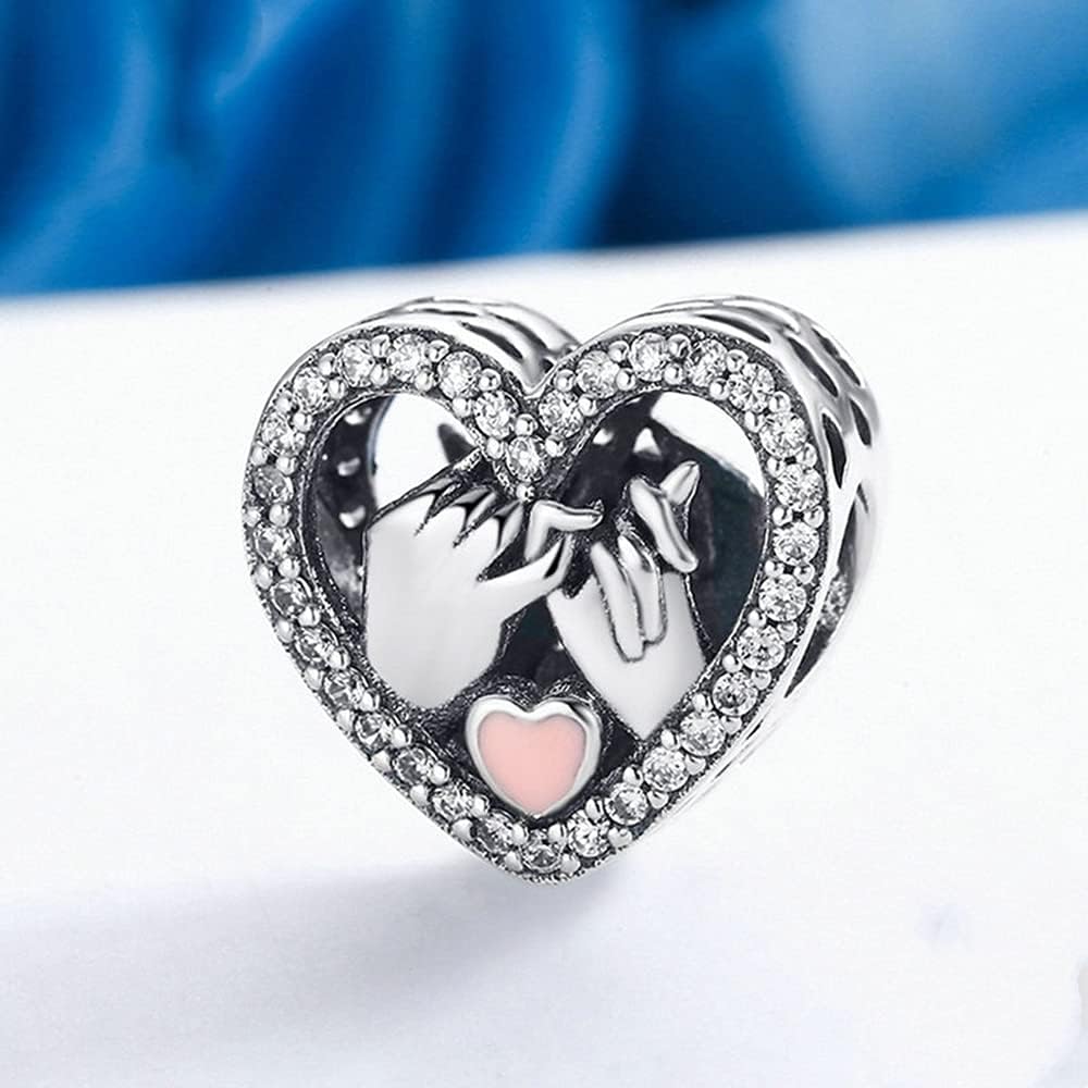 NINGAN Colgante Charms de plata esterlina 925 "I Love You colgante en forma de corazón de zircon brillante adecuado para pulseras de mujer collar regalo de San Valentín